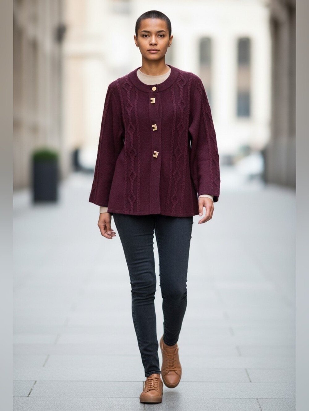 Madison Royal Purplw Cable-Knit Button Front Cardigan Misses Size Medium